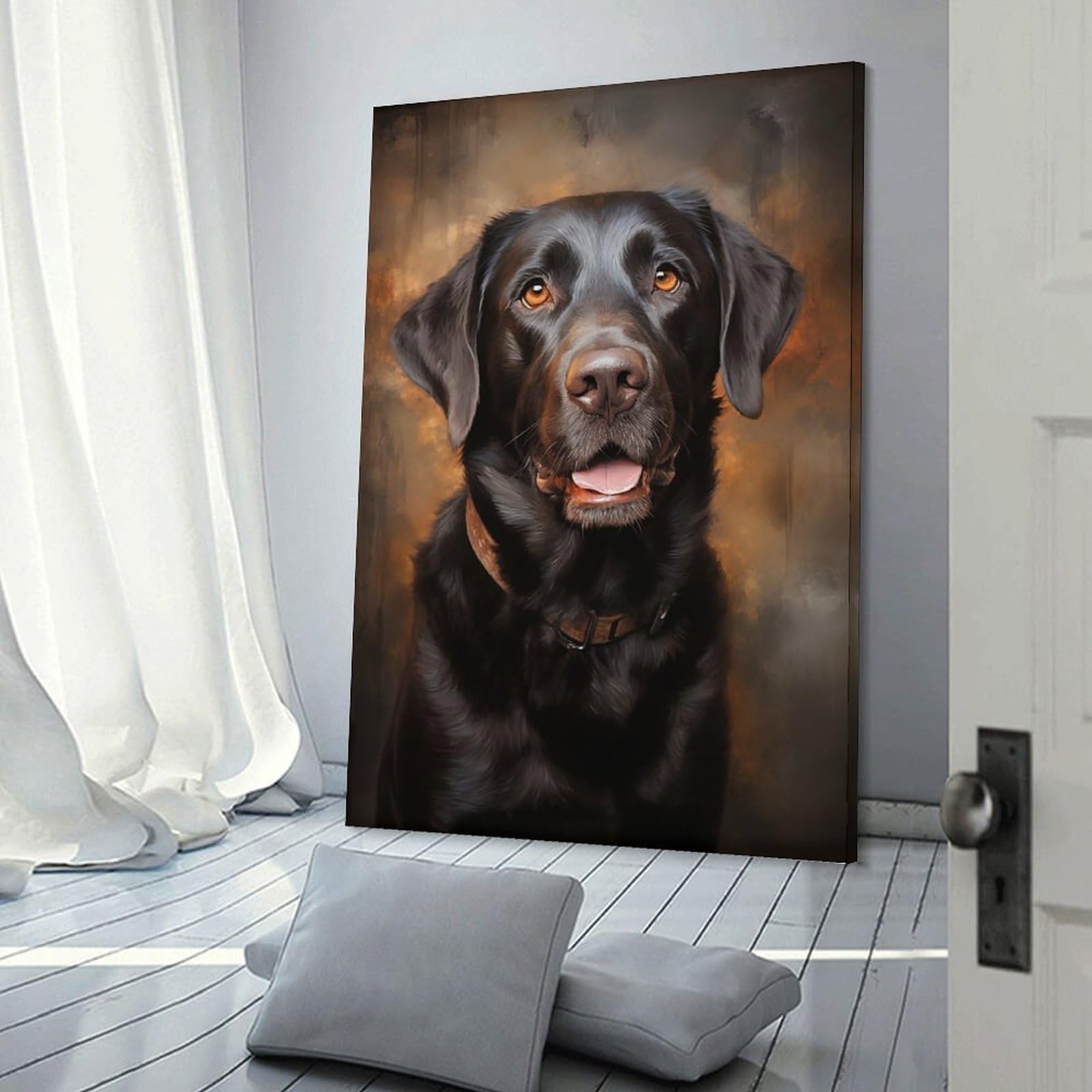 Junmoney Frame-Style-17 Black Labrador Retriever Dog Hanging Wall Art, 20X30inch(50X75cm), For Bedroom Decor, Cosy Corners Or Studios, An Easy Wall Refresh For Bedrooms