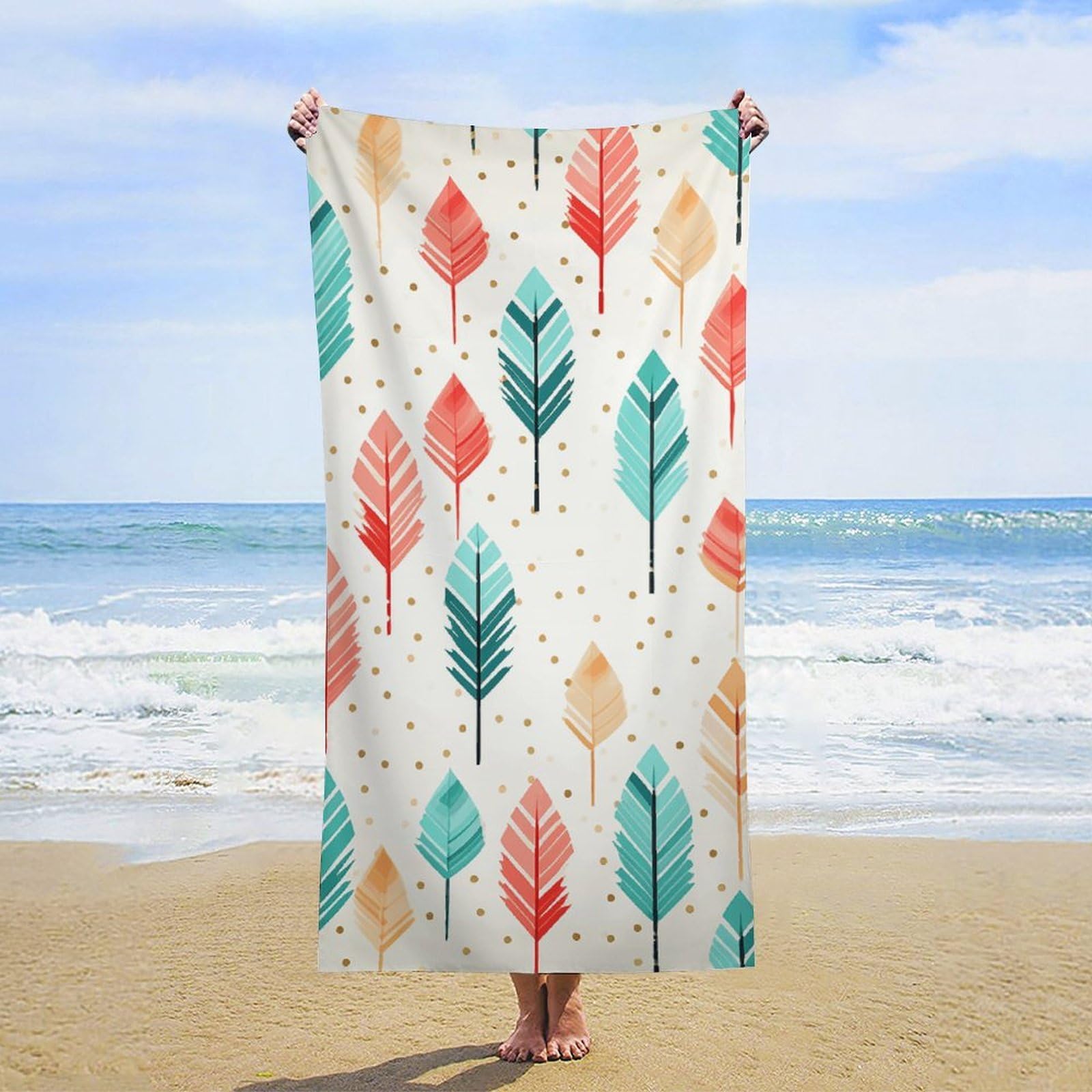 NTVOWPZO Coral and Teal Arrows Beach Towel Oversized Microfiber Bath Towels Lightweight Sand Proof Beach Towels Absorbent Pool Towels for Swimming Yoga Bathroom Towel 31.5" X 63"