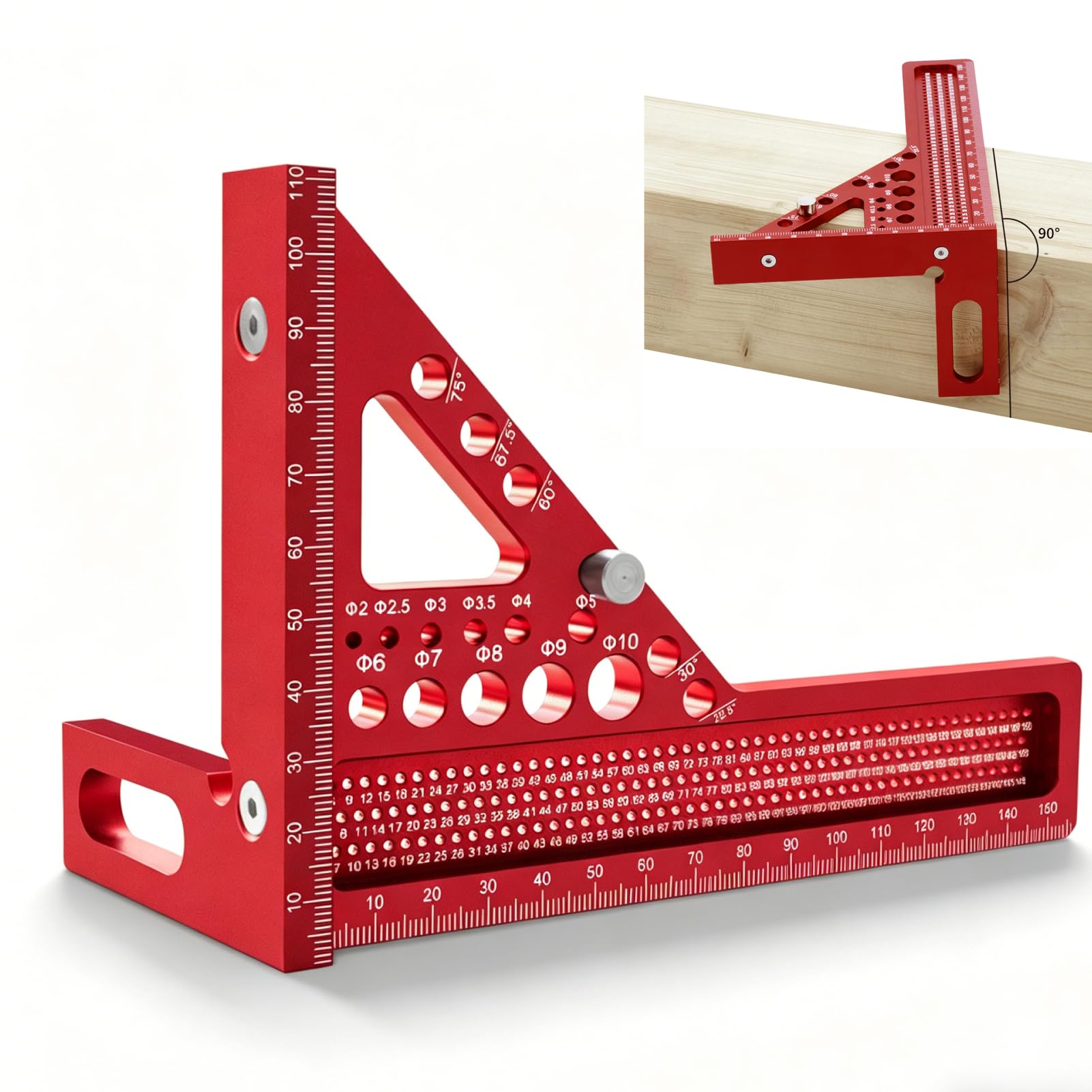 3D Multi Angle Measuring Ruler, Aluminum Alloy 3D Speed Square 22.5-90 Degree Woodworking Triangle Square Carpenter with with Angles Position Aid Pin for Engineer Carpenter