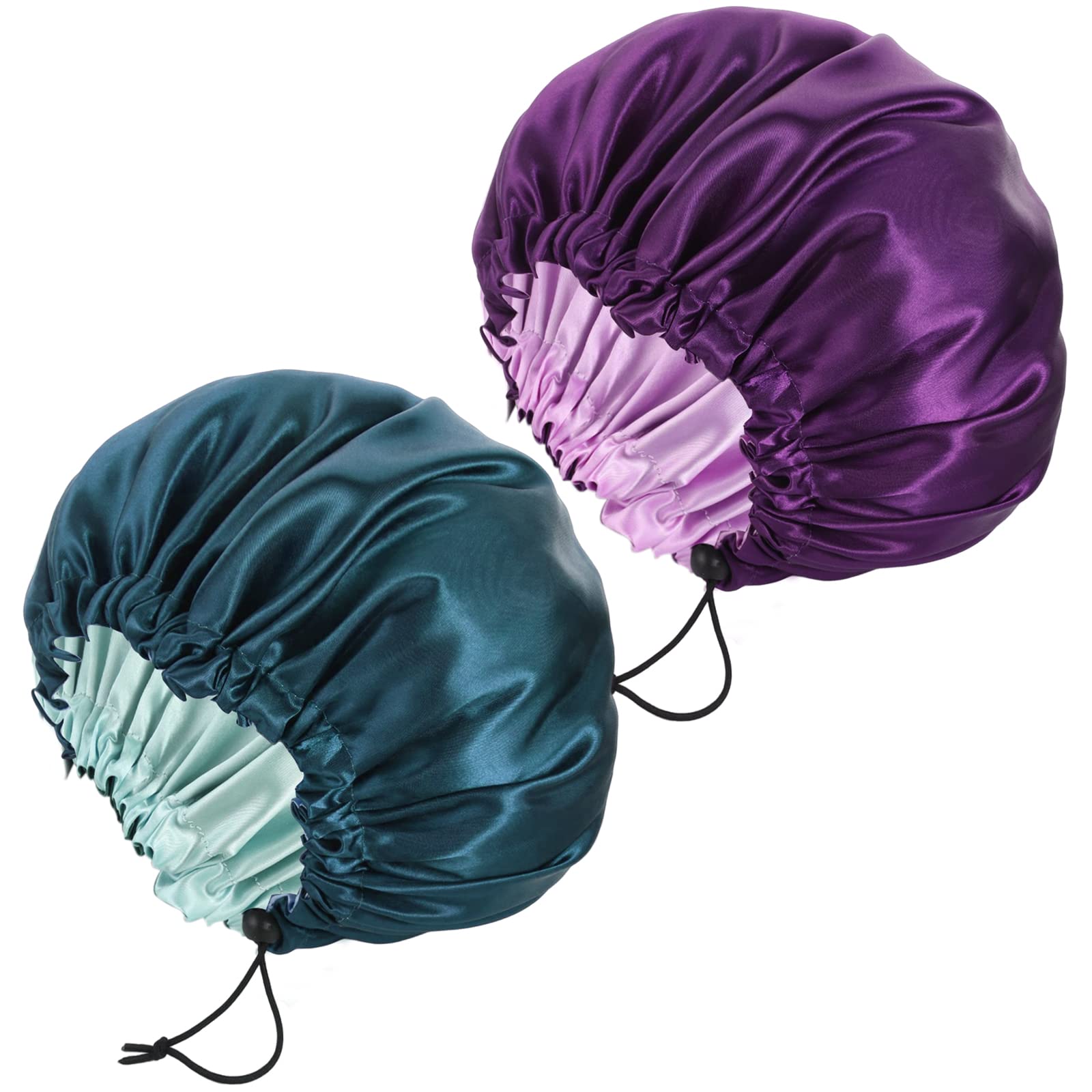 2 Pack Satin Bonnet for Sleeping, Adjustable Double Layer Satin Cap for Natural and Curly Hair