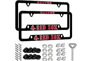 Premium Black Boston Red Sox License Plate Frame: Two Pack Stainless Steel Covers For Vehicles