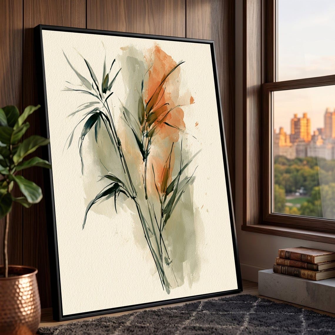 Lmycheng Frameless Minimalist Botanical Painting, Abstract Plant Sketch Canvas, Watercolor Leaf Art Prints, Floral Wall Pictures(50X75cm/Frameless)