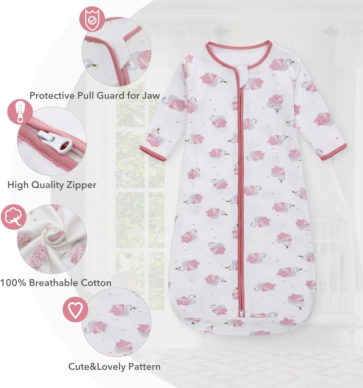 Miracle Baby Long Sleeve Sleep Sack 2-Pack, 100% Cotton Wearable Blanket Baby Sleeping Bag for Newborn Infant Toddler - Image 3