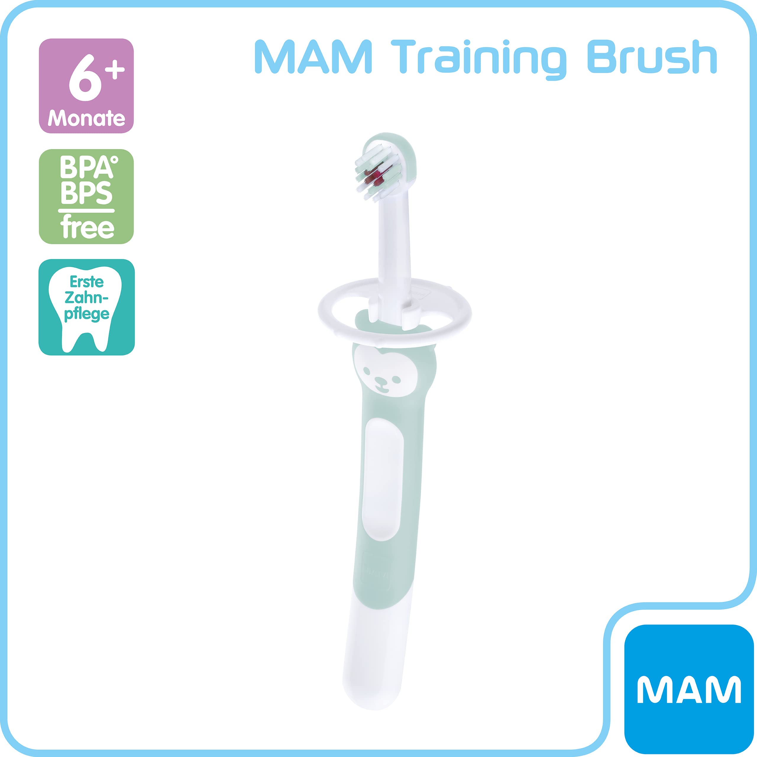 MAM Training Brush, spazzolino da denti per bambini con manico lungo per tenere insieme, spazzolino da denti per la pulizia delicata dei denti, dai 5 mesi in su, turchese