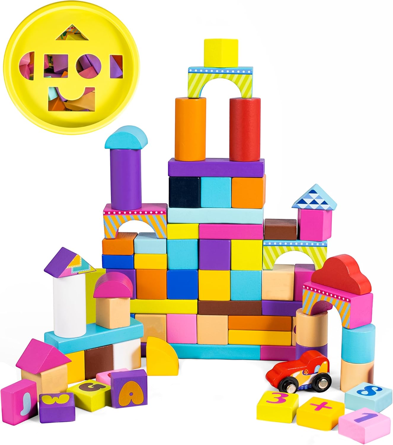 My Little Bloomers 106 Piece Wood Building Blocks Set Wooden Stacking Blocks for