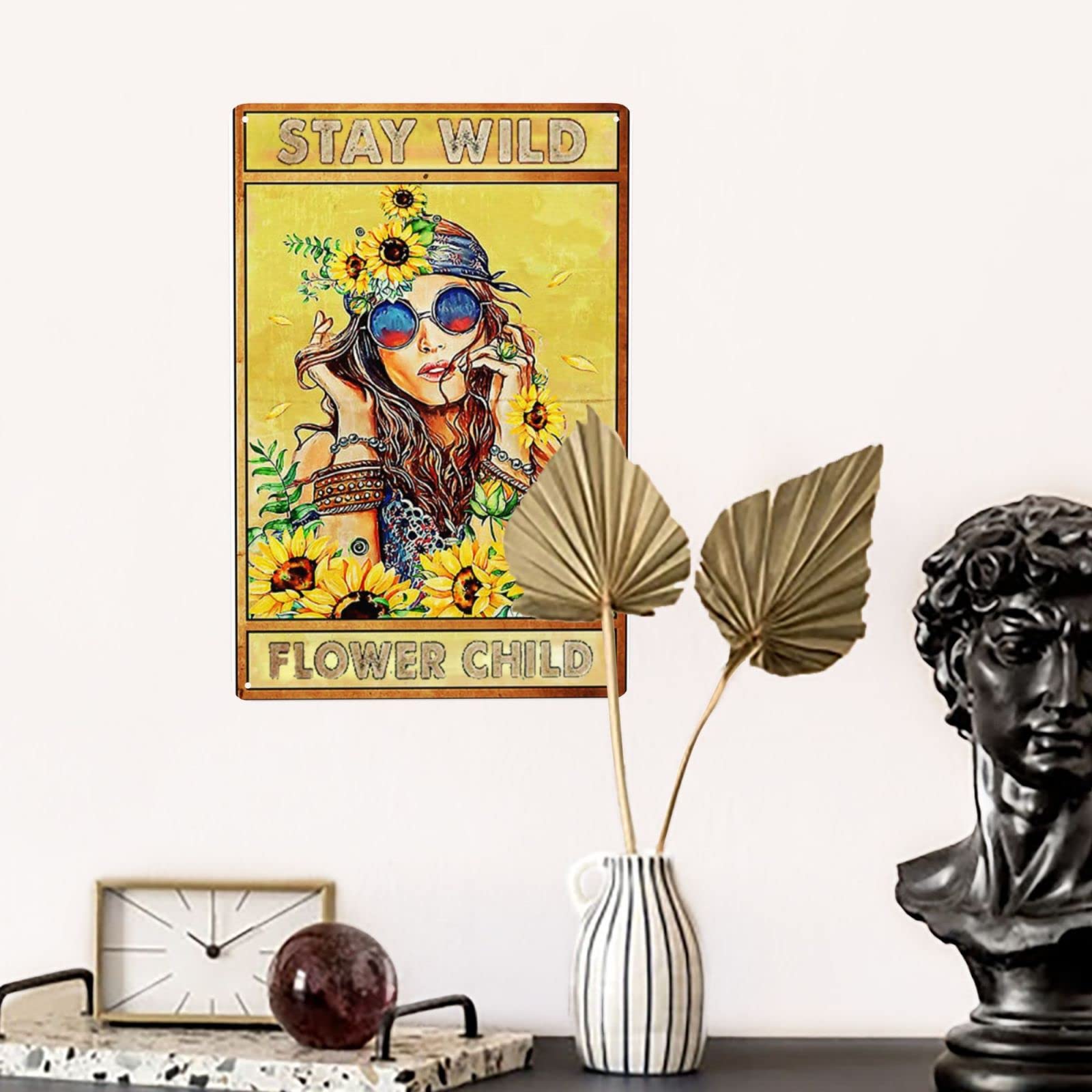 APILOT Letrero De Metal Vintage Con Texto En Inglés «Hippie Girl Stay Wild» Para Decoración De Pared, Letrero De Aluminio Para Baño, Cocina, Hogar, Bar, Cafetería, Garaje, Cueva, 6 X 8
