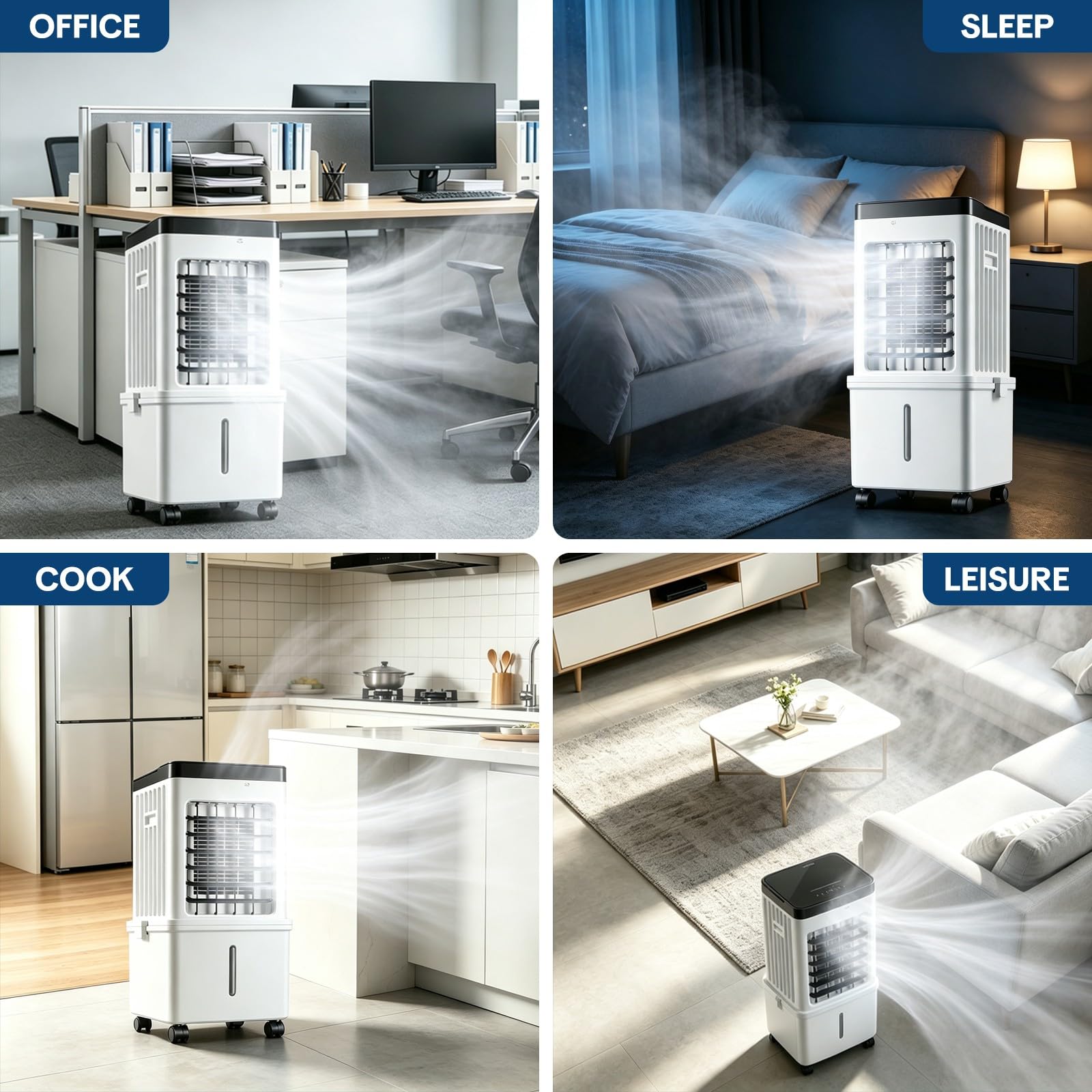Climatizador Portátil 15L Depósito Oscilación 120° Temporizador para Casa | Climatizador evaporativo con depósito de gran capacidad, fácil de mover, para hogar oficina camping caravana