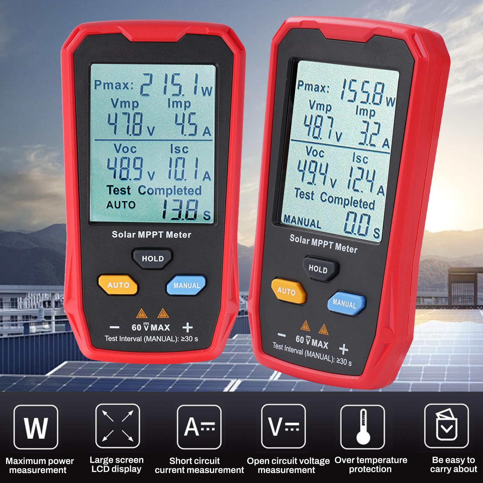 Tester per pannello solare 800W PV tester per pannelli solari mppt Misuratore PV fotovoltaico Misuratore di potenza con display LCD (Multimetro UT673PV 800W)