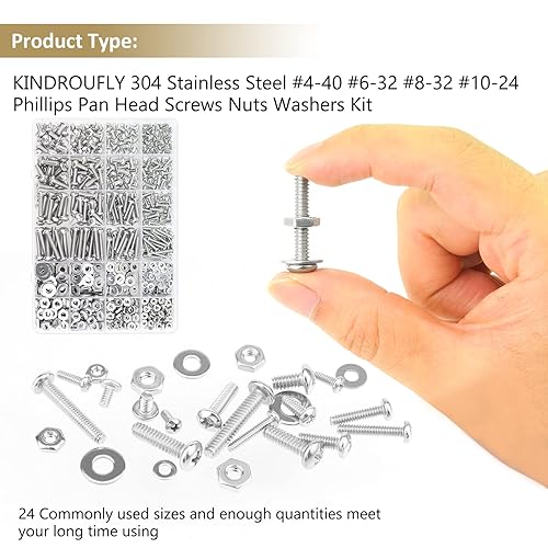 Miniatura 5 de 722 piezas #4-40#6-32#8-32#10-24, kit surtido de tornillos de máquina Phillips de cabeza plana, acero inoxidable 304, rosca totalmente a máquina