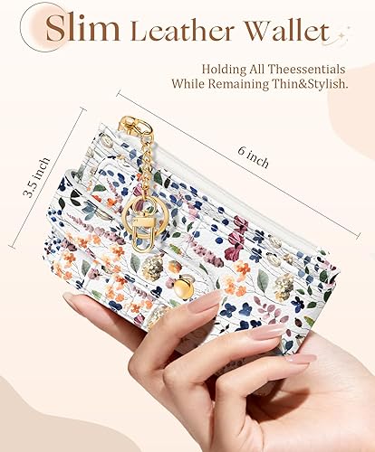 Miniatura 2 de Cartera delgada pequeña para tarjetas para mujeres – Linda cartera con llavero con bloqueo RFID, mantiene 7 tarjetas, diseño de moda de cuero