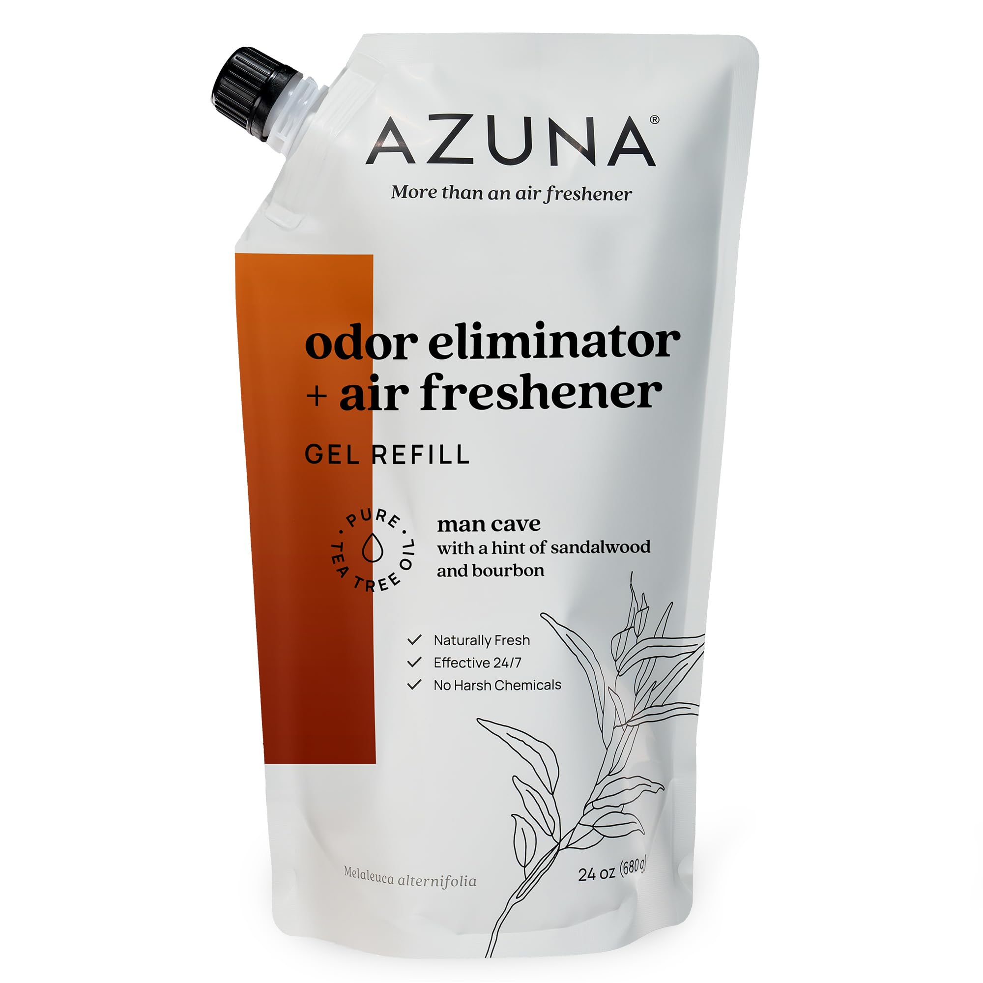 Azuna Air Freshener and Odor Eliminator for Strong Odor Gel 24oz Refill Pouch | Plant-Based & Long Lasting | Pet, Smoke, Home and Bathroom | Sandalwood | Lasts 60–90 Days