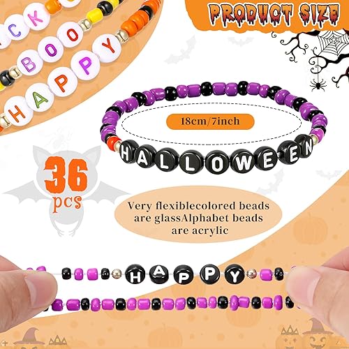Miniatura 3 de Cunno 36 pulseras de la amistad para niñas, pulseras de cuentas de corazón con letras, pulseras elásticas y bonitas, pulseras inspiradoras