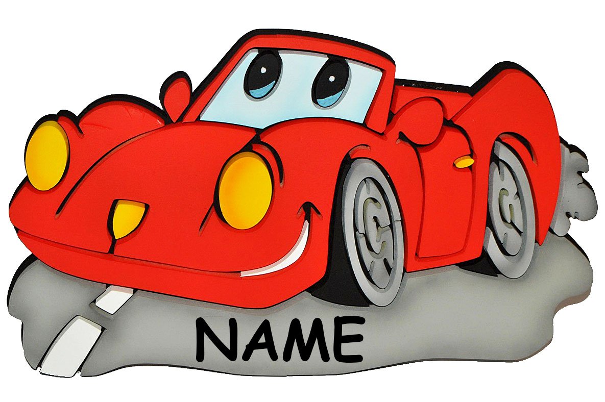 alles-meine.de GmbH 3-D Wandbild/Türschild/Wandtattoo - XL Auto rot - Wetterfest - Bild Kinderzimmer Wandsticker Wanddeko Namensschild