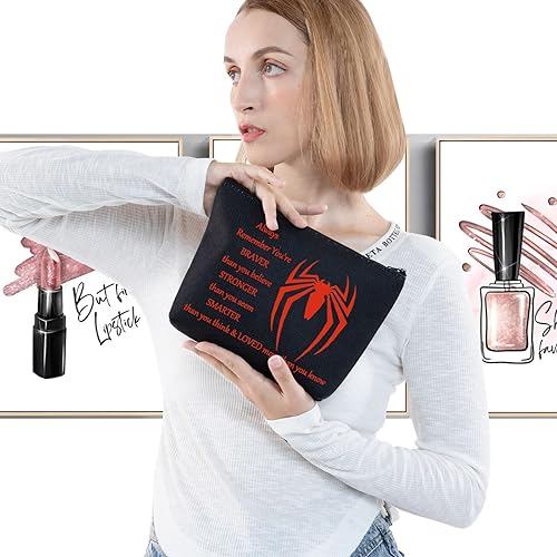 Miniatura 3 de LEVLO Bolsa de maquillaje de película de araña, regalo inspirado en los fanáticos de la película, eres más valiente, más fuerte y más inteligente de