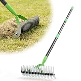 Dual-Action Dethatcher Rake - 21-Tine, Adjustable Long-Handle Landscaping Rake with 55, Heavy Duty Thatch Rake,Turf Rake for Artificial Grass, Metal Rake for Spring Lawn Care, Soil Aeration