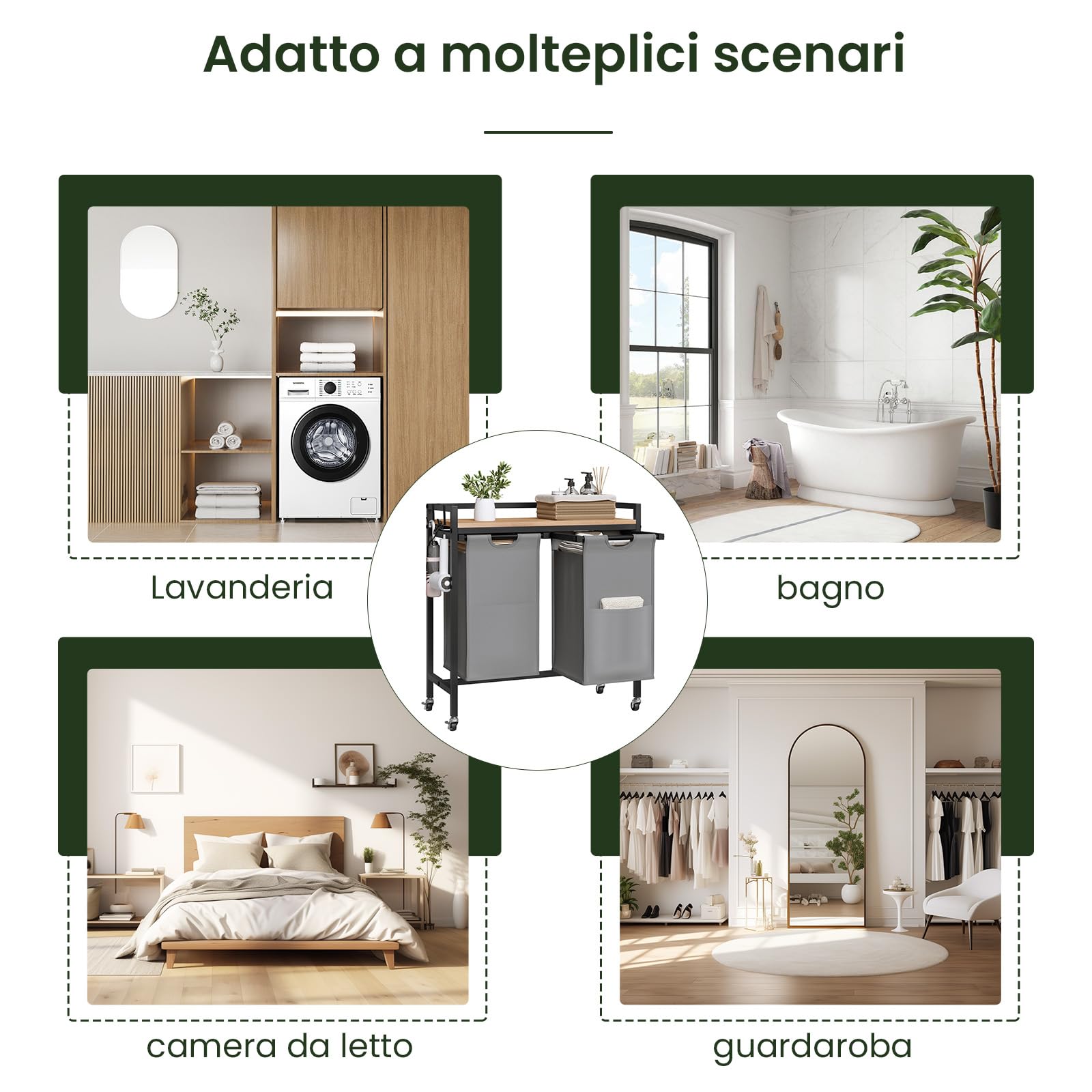 EUGAD Cesto Portabiancheria, 2 Sacchi in Tessuto Oxford Rimovibili, Porta Biancheria, Struttura in Metallo, per Bagno e Lavanderia, 70x30x71cm, Capacità 40L per Cesto