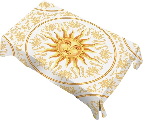 AOYEGO Mantel rectangular con diseño de mandala étnico con diseño de mito dorado y cara de sol, 52 x 70 pulgadas, poliéster para comedor, cocina,
