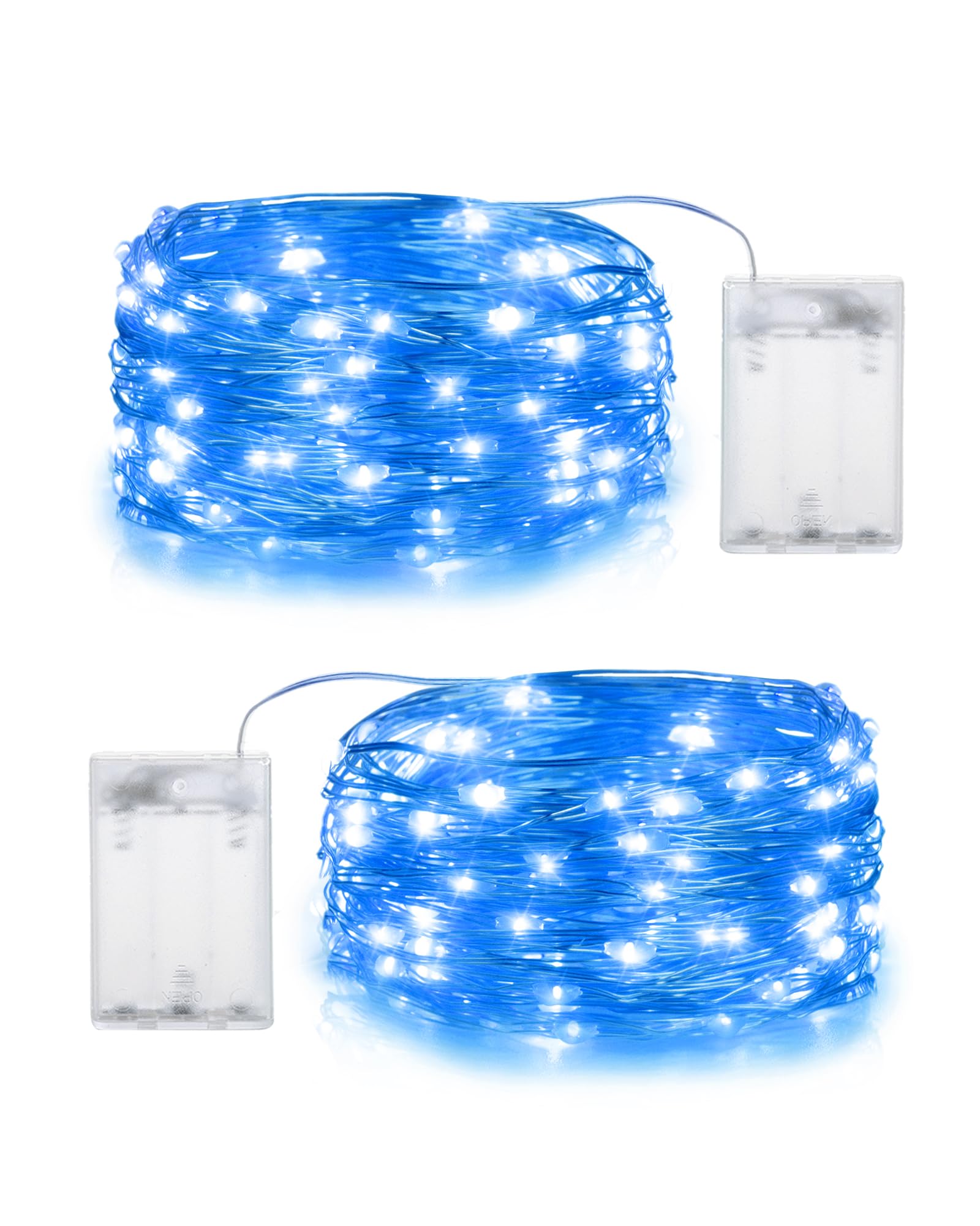 Blingstar Fairy Lights Battery Operated Christmas Lights 2 Pack 19.6Ft 60LED Mini String Lights Silver Wire Small Decorative Lights for Christmas Tree Bedroom Party Tabletop Garland Crafts, Blue