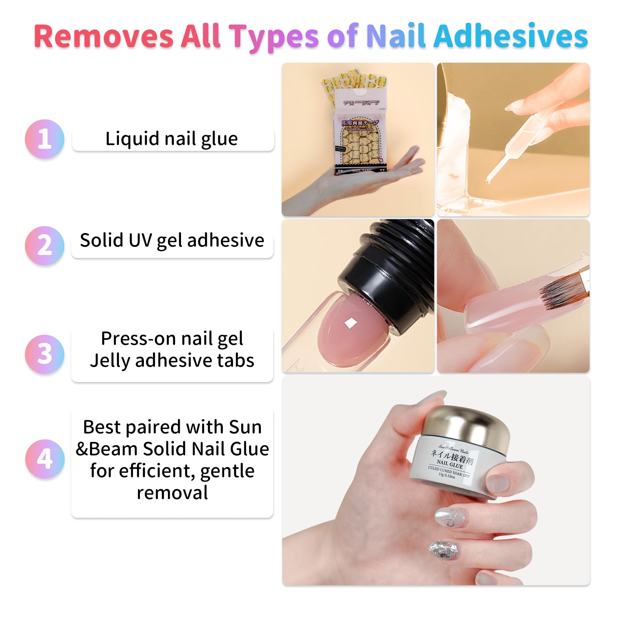 Sun&Beam Nails Remover Pen – 2-częściowy zestaw do usuwania kleju do paznokci i gumowych tabletek z witaminą E, delikatny i czysty w formacie pisaka