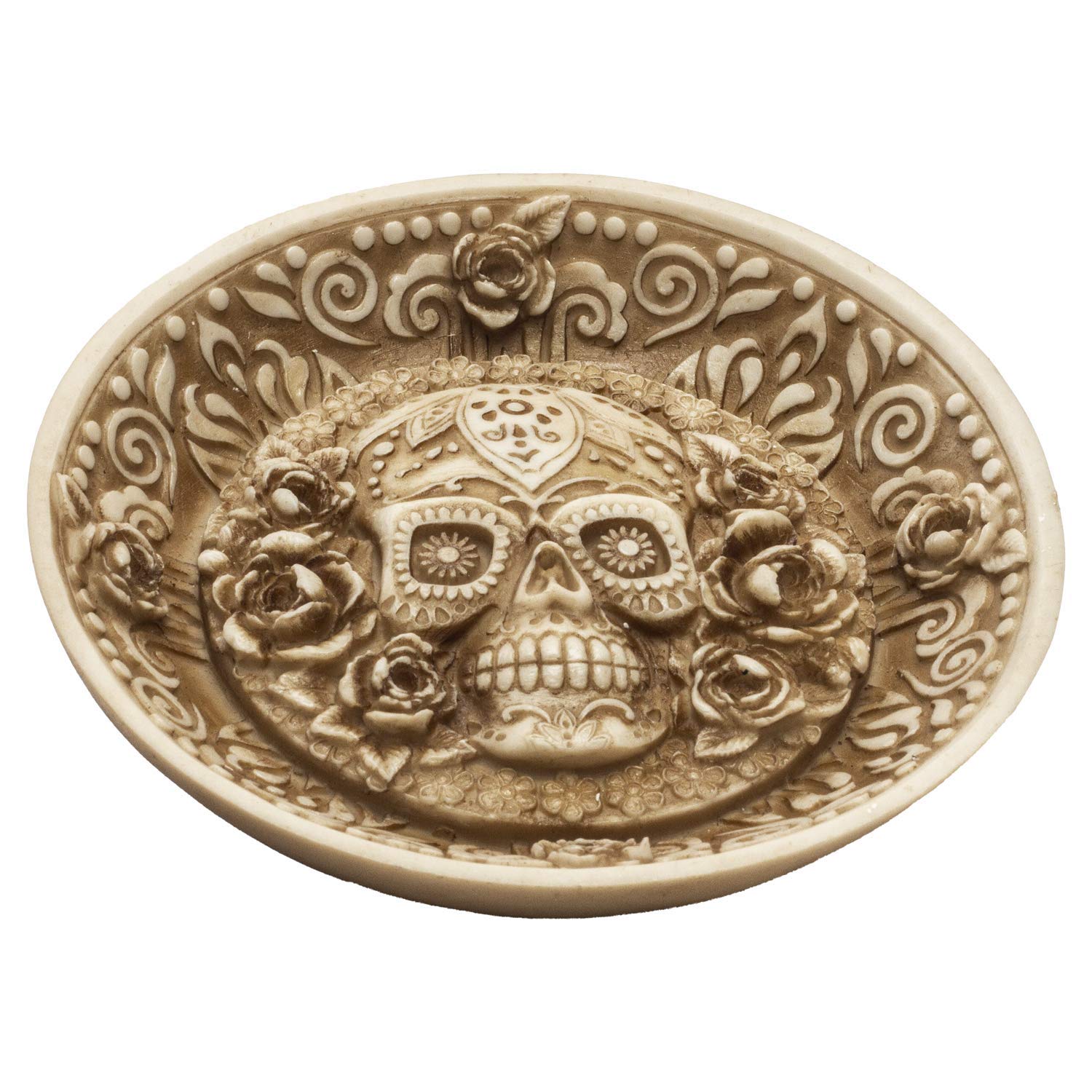 Pacific Giftware Grey Day Of The Dead Sugar Skull Face Incense Burner Resin Figurine Dish