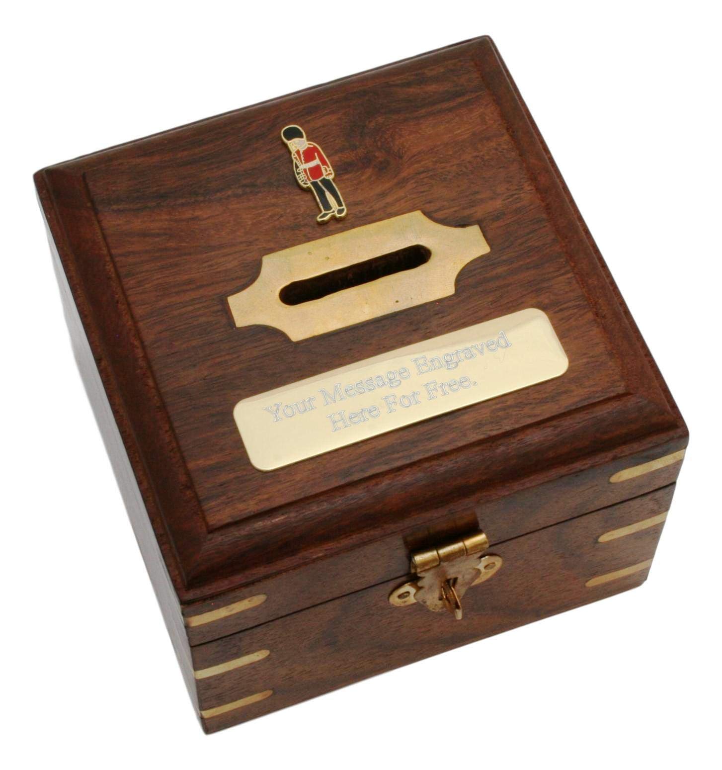 Gamekeepers Cottage gifts Guardsman Wooden Money Box Chest With FREE Engraving Gift 169
