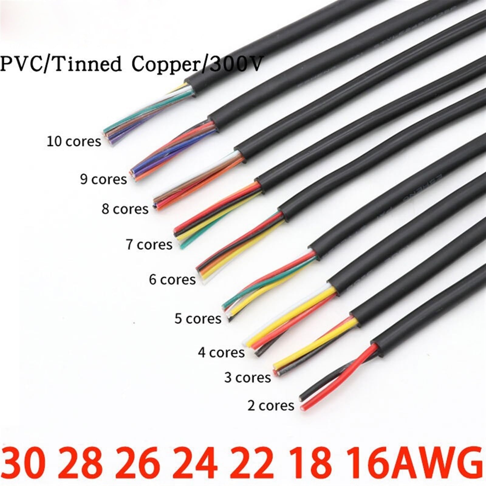 Verzinnter Kupferdraht,Kabelverlängerung UL2464 Weiches elektronisches Audiokabel 28AWG bis 16AWG Kupferkabel in Abdeckung Signalleiter(22AWG,10 Meters 6 Cores)