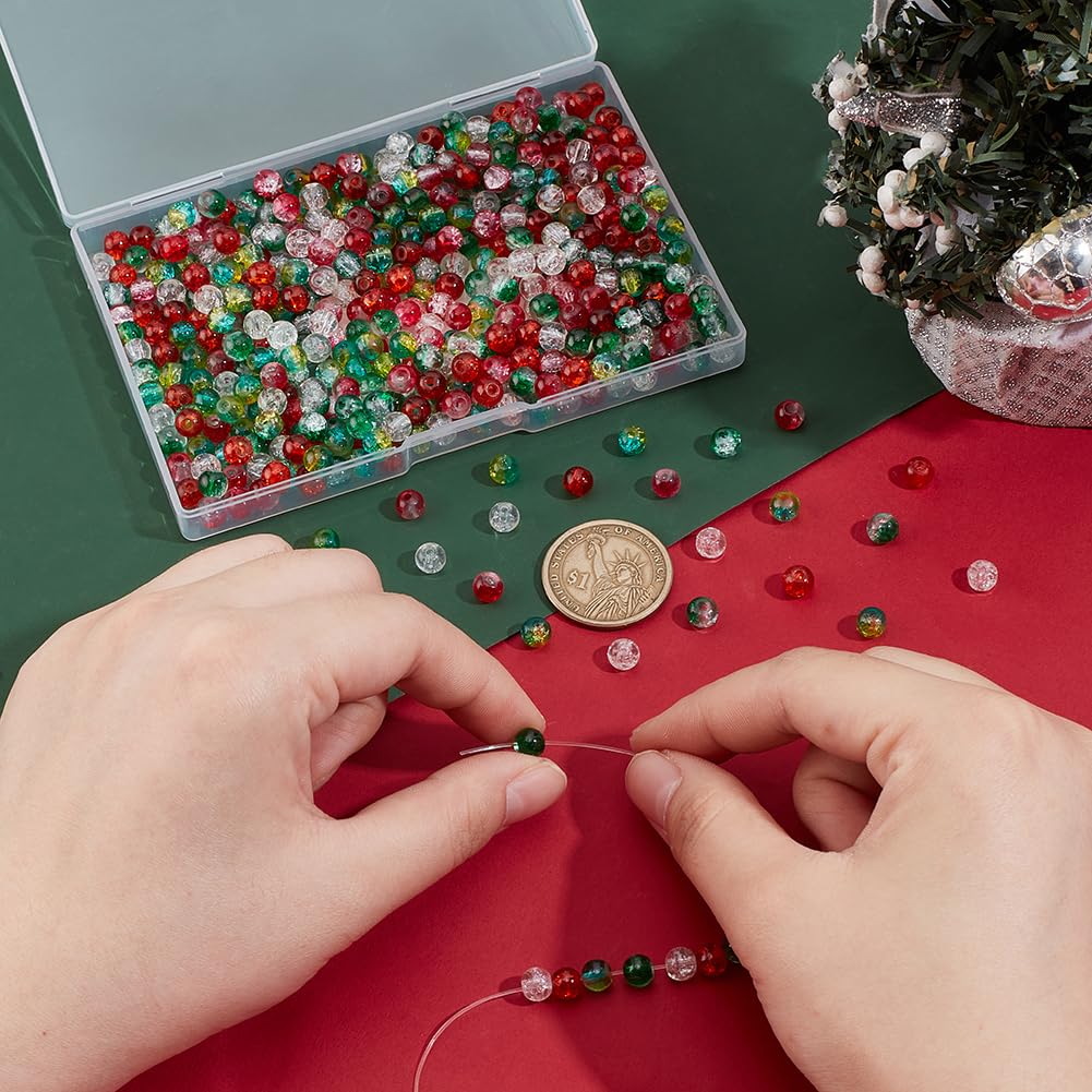 PH PandaHall Lot De 500 Perles Rondes En Verre Craquelé, 5 Couleurs, 6