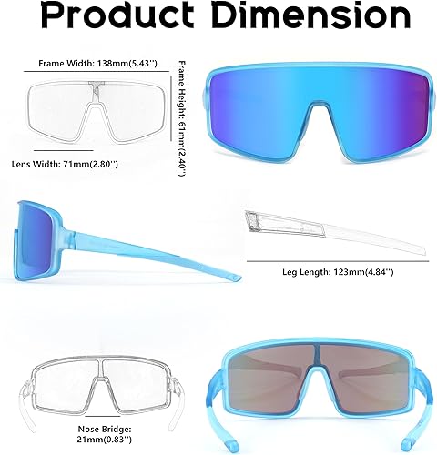 Miniatura 6 de FEISEDY Gafas de sol deportivas, escudo polarizado de gran tamaño para mujeres y hombres, de una sola pieza, para béisbol, ciclismo, correr, al aire