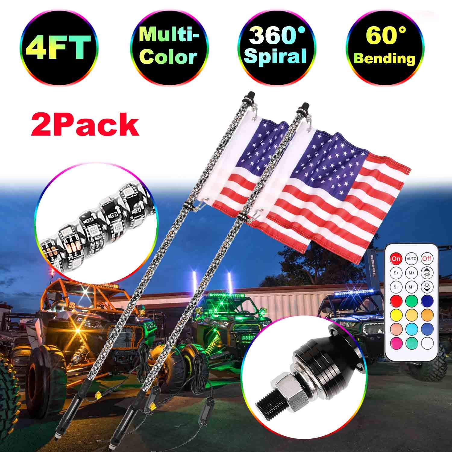 Buy 4FT LED Whip Lights, Moso LED 2 Pcs LED Whip Lights RF Remote