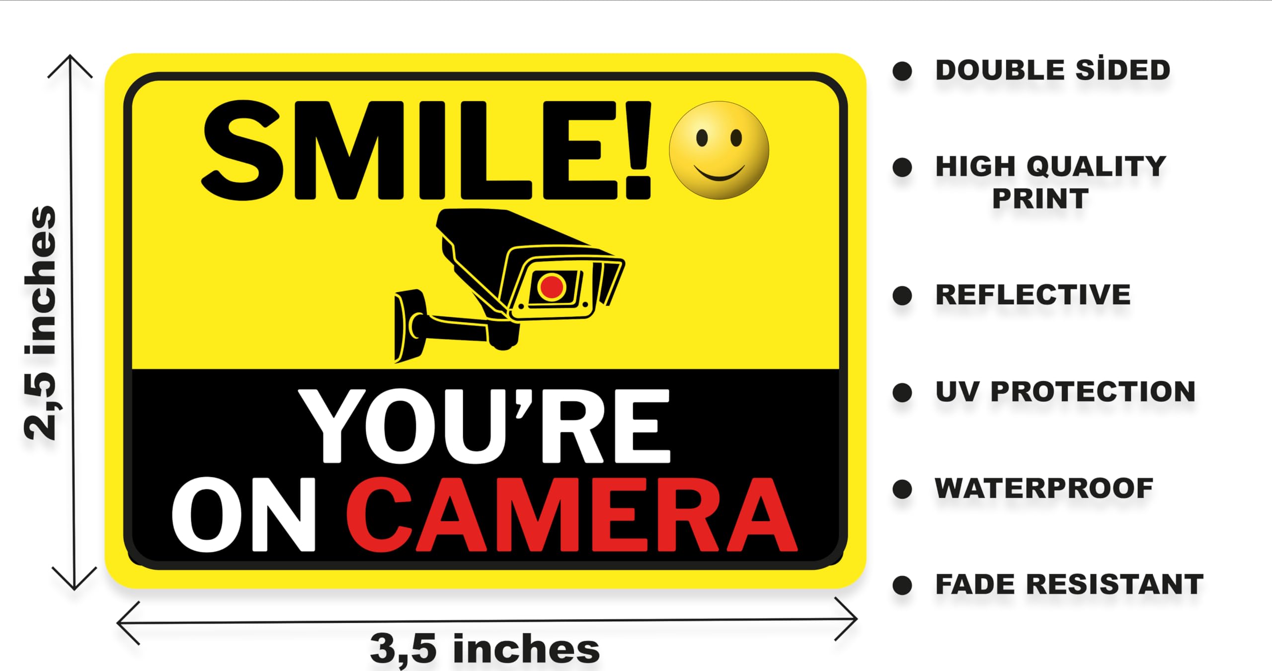 CLEVER SIGNS Double-Sided 6 Pack 2.5"x3.5" Reflective Yellow Vinyl Decals for Video Surveillance Signs Indoor/Outdoor - Image 3