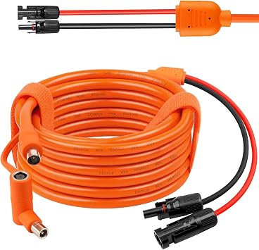 MOOKEERF Solar to DC 8mm Charge Extension Cable 25FT,12AWG+14AWG Solar Cable with Solar Panel Connector to DC7909/8020 Compatible with Anker,GZ Yeti,BLUETT,Jackery Portable Power Station