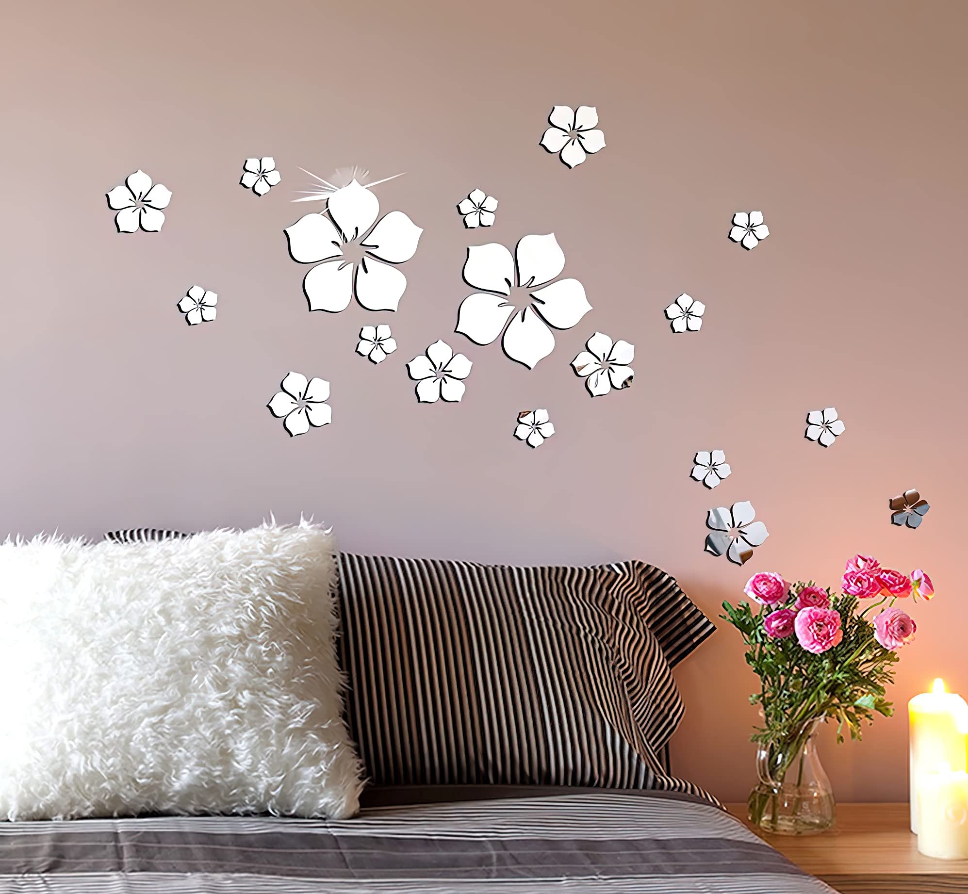 Lot De 17 Autocollants Muraux 3D Effet Miroir, Papier Peint