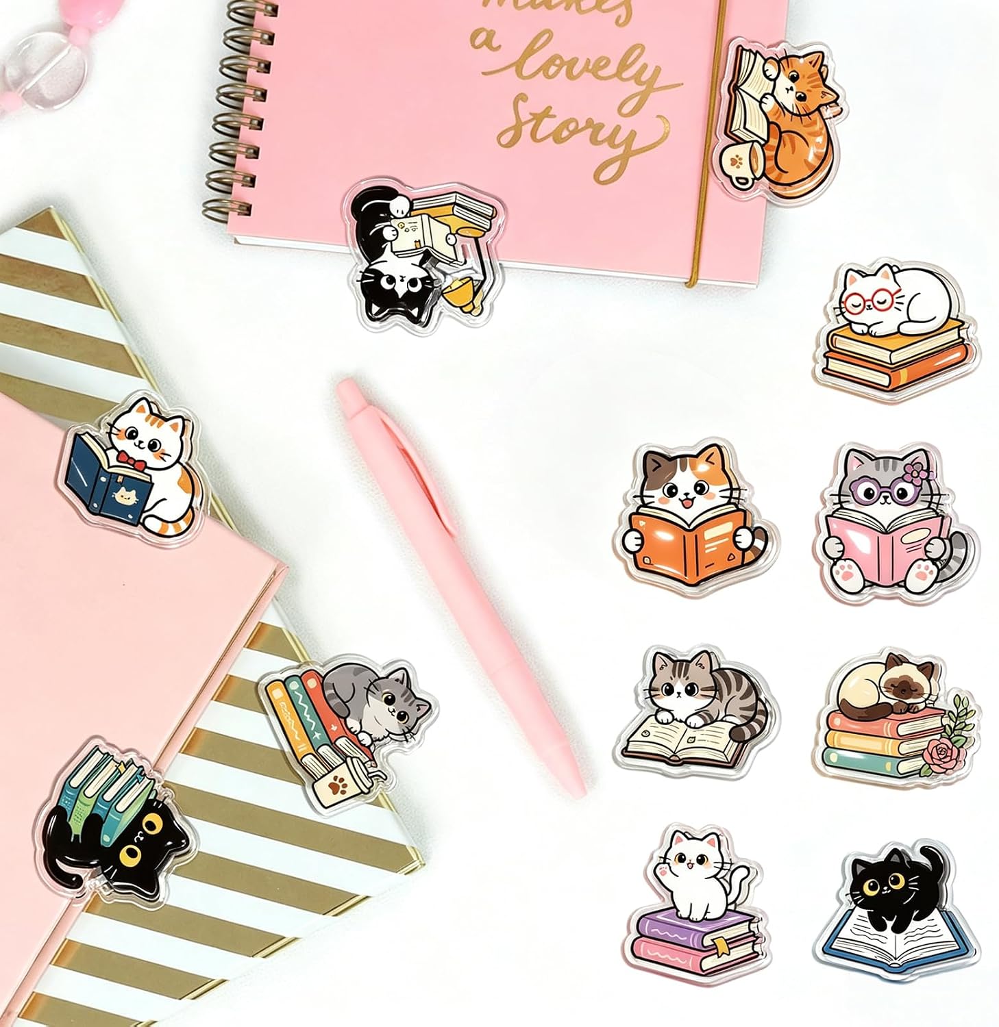 MAYJOYDIY 24Pcs 12 Styles Cute Cat Acrylic Chip Clips Cartoon Reading Cat Bag Sealer Sealing Closures Animal Bag Clips for Food Storage Airtight Seal Grip image 2