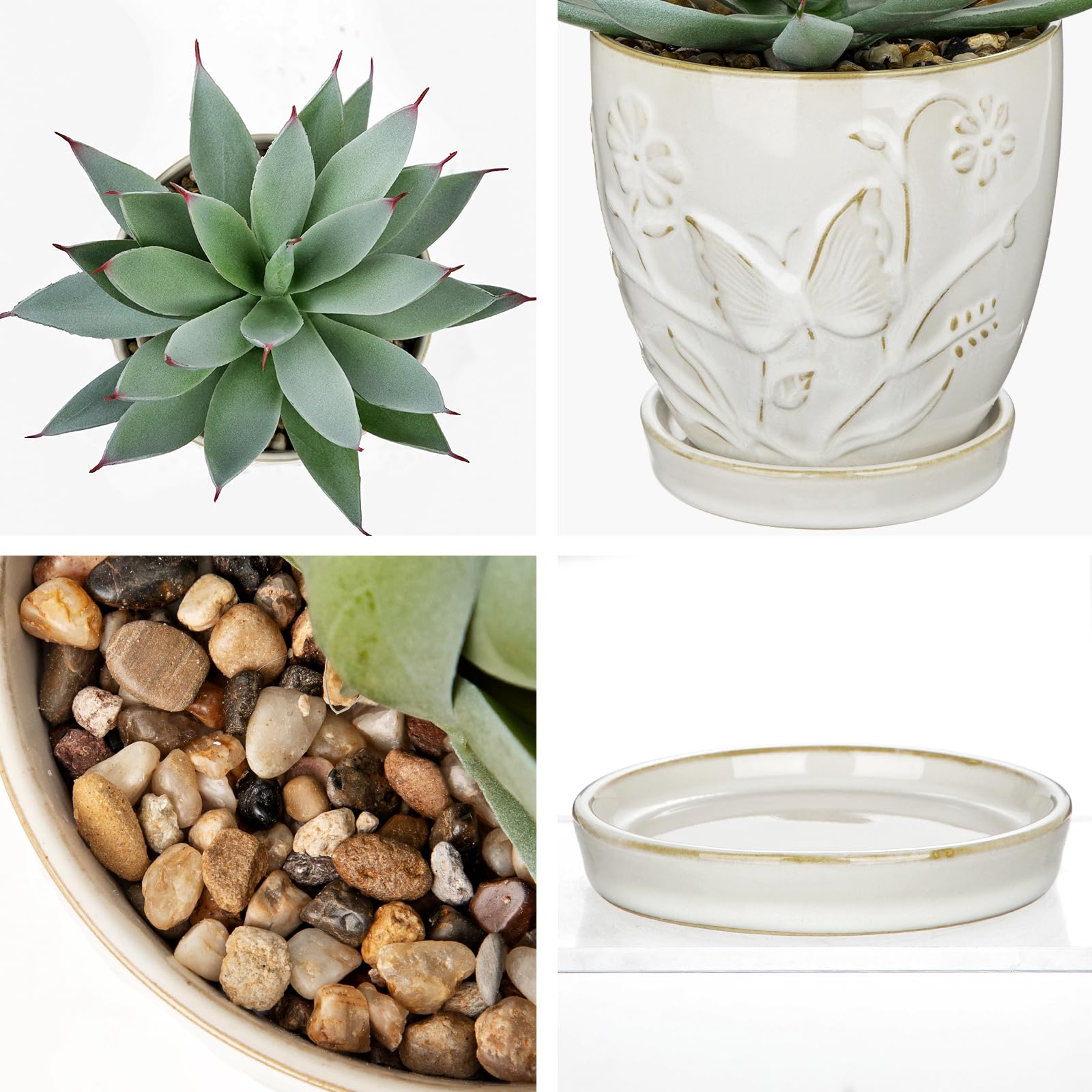 Briful Pianta grassa artificiale in vaso di ceramica bianca con piattino, piccola pianta di agave finta, pianta finta per interni per scrivania, bagno, scaffale, ufficio, casa colonica, decorazione