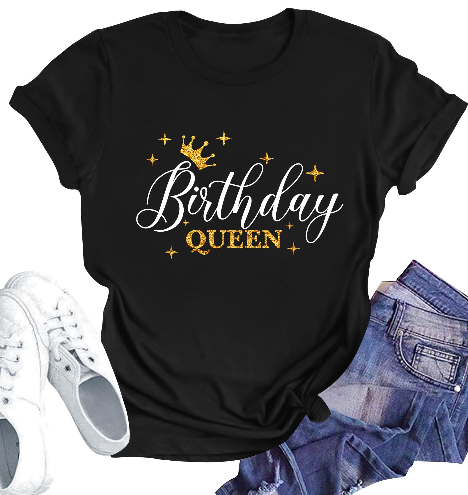 Birthday Shirts Women Cute Birthday Girl Graphic Shirts Birthday Squad Short Sleeve Casual Birthday Gift Tee Tops