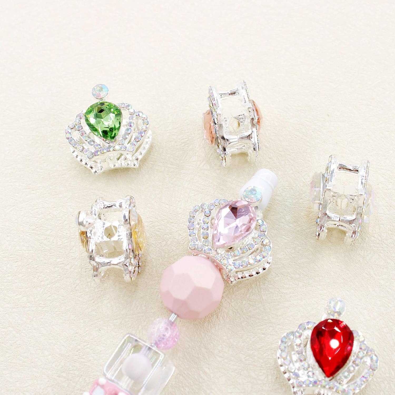 7 Pack Rhinestone Beads for Pens Metal Crystal Loose Large Spacer Bead Charms for Jewelry Making Keychain Earring Necklace Beadable DIY Crafts Cute Colorful (Crown) - Image 2