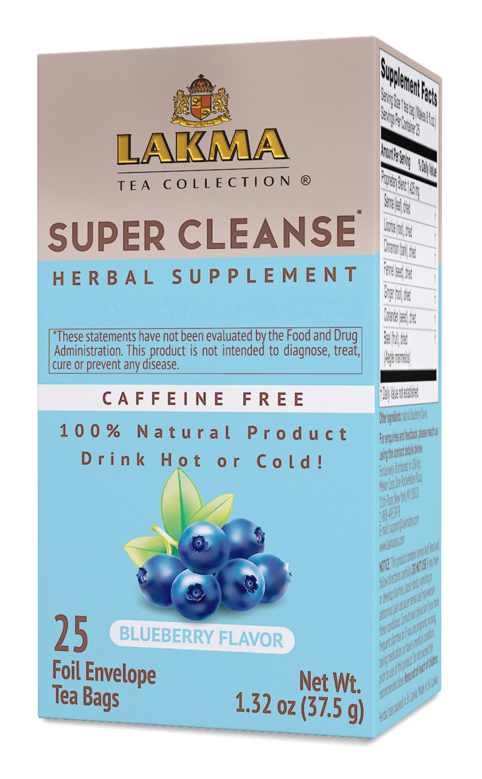 HYLEYS Lakma Super Cleanse Tea with Blueberry - 25 Tea Bags - (6 Pack - 150 Tea Bags Total)