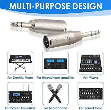2 Pack XLR to Jack Adapter XLR Male to 6.35mm TRS Male Adapter | 1/4 TRS Stereo Balanced Audio Converter Microphone Adapters for Studio Mixers, Antimagnetic Properties Improve Sound Quality