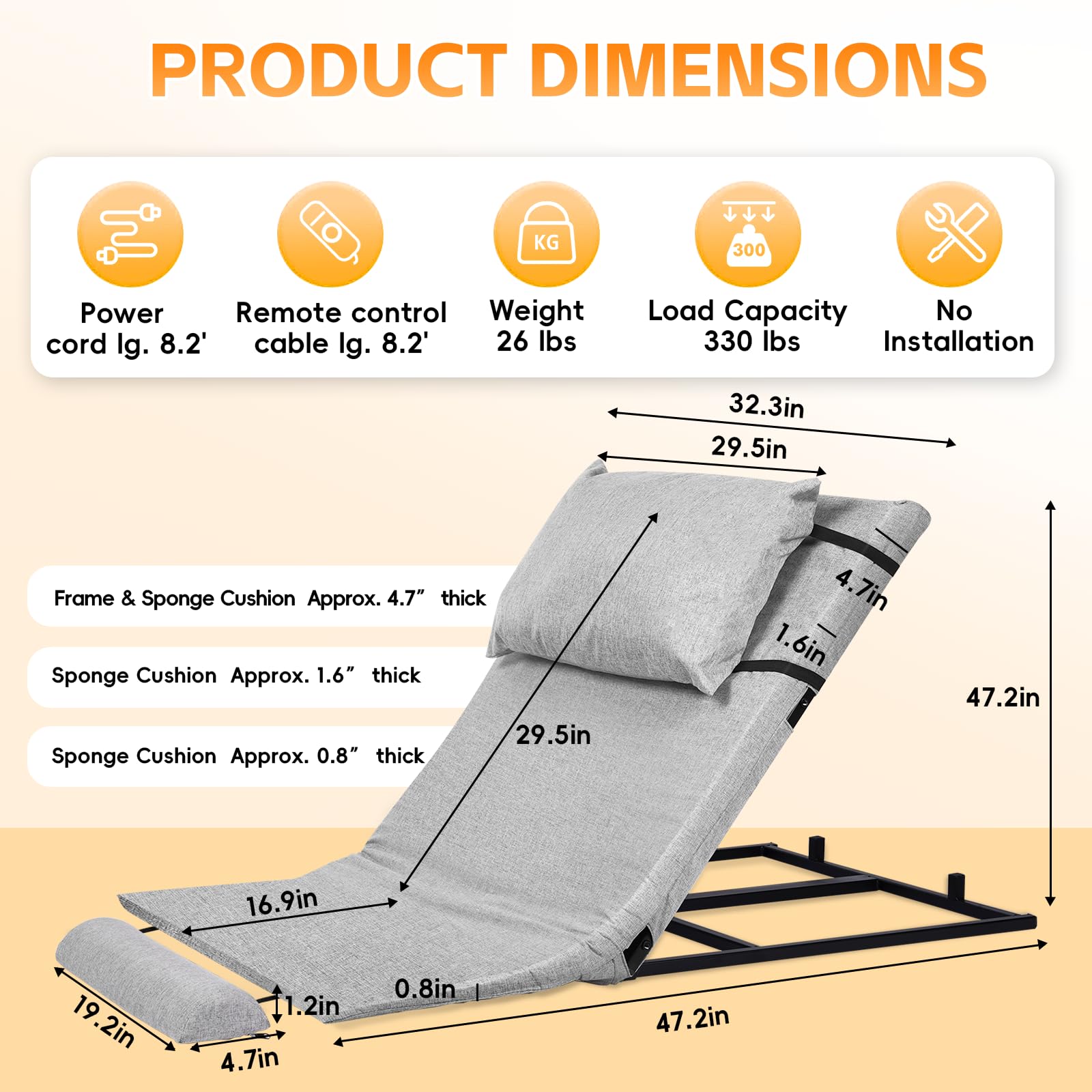 YUCHENGTECH Respaldo eléctrico de elevación para cama, respaldo de cama para ancianos sentados en camas, ajustable de 2 a 80 ° para cuello, soporte lumbar para personas mayores, pacientes, 330 libras