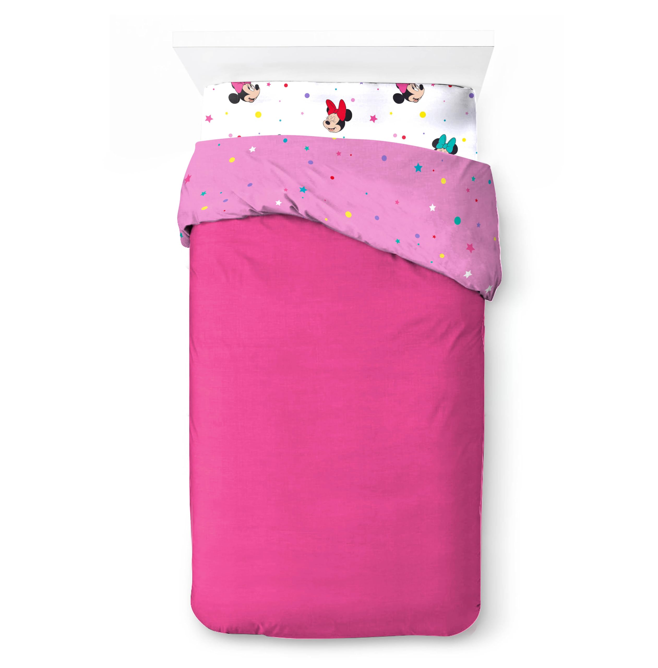 Jay Franco Disney Minnie Mouse Rainbow, 100 % algodón, juego de cama individual, funda nórdica, sábana bajera ajustable y funda de almohada