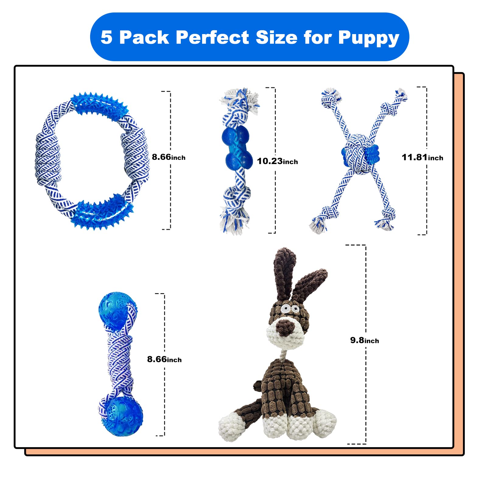 Giocattoli per cani, set da 5 pezzi con giocattoli da masticare e giocattoli da masticare, durevoli giocattoli per cani di piccola taglia, divertenti giocattoli per cani da piccola a media taglia.