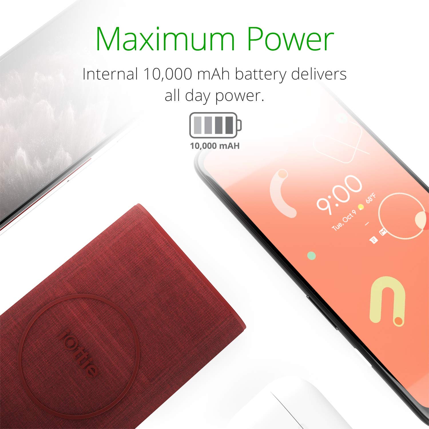 iOttie iON Wireless Go Power Bank Portable Charger | Qi Wireless Charging 10000mAH || Ruby