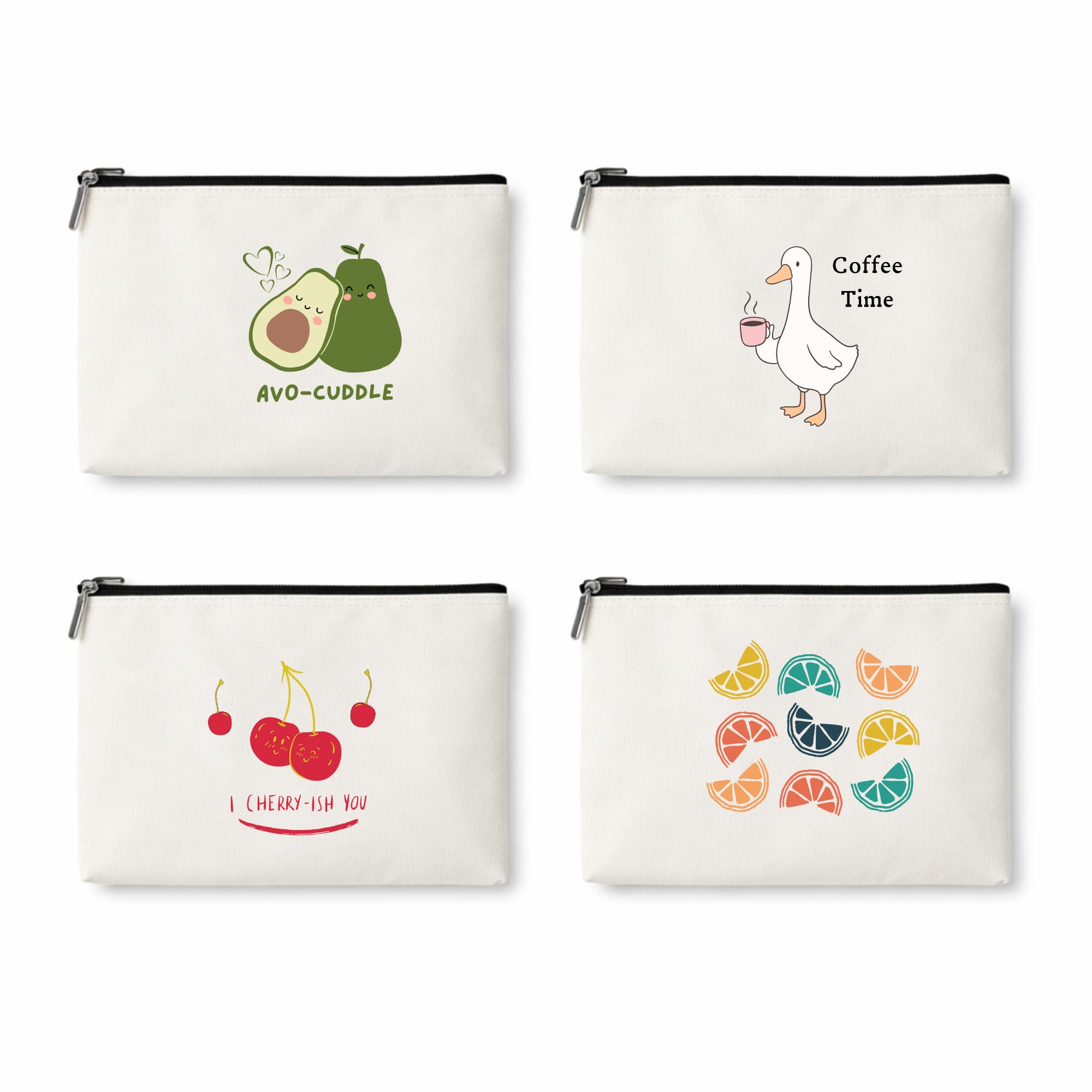 Cute Canvas Zipper Pouch Makeup Bag, Pack of 4 | Inspirational Aesthetic Cosmetic Bag for Travel, Toiletries, Pencils & Small Accessories (Happy Aesthetic)-image-7
