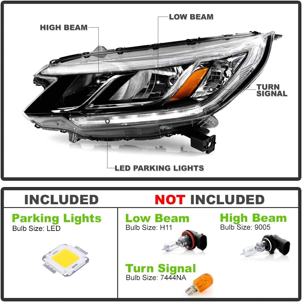 ACANII - For 2015-2016 Honda CRV EX |EX-L | SE Halogen Type w/LED DRL Headlights Headlamps Assembly Pair Set Left+Right