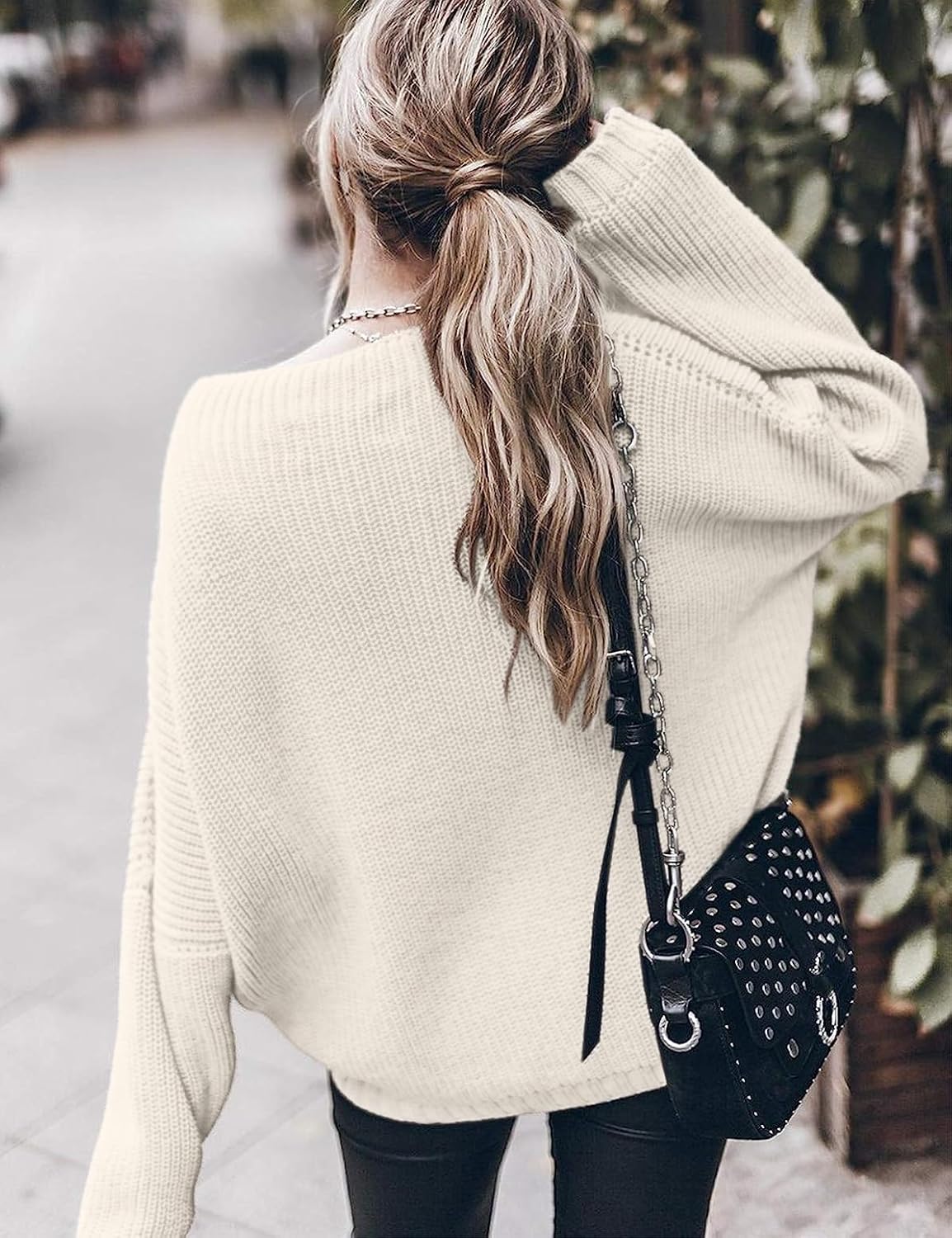 Womens Oversized Sweaters Loose Solid Casual Long Sleeve Mock Neck Knitted Jumper Tops - Image 5