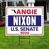 Angie Nixon For Florida Senate 2026 Yard Sign, Corrugated Senate Elections Race Red White & Blue Yard Sign with Metal H-Stake, VP35084, 18" x 12", Single Sided