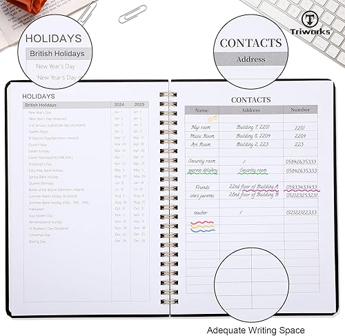 Miniatura 3 de TRIWORKS Agenda diaria 2024, bloc de notas, cuaderno de tapa dura, 150 páginas, planificador sin fecha, encuadernado en espiral, cierre elástico,