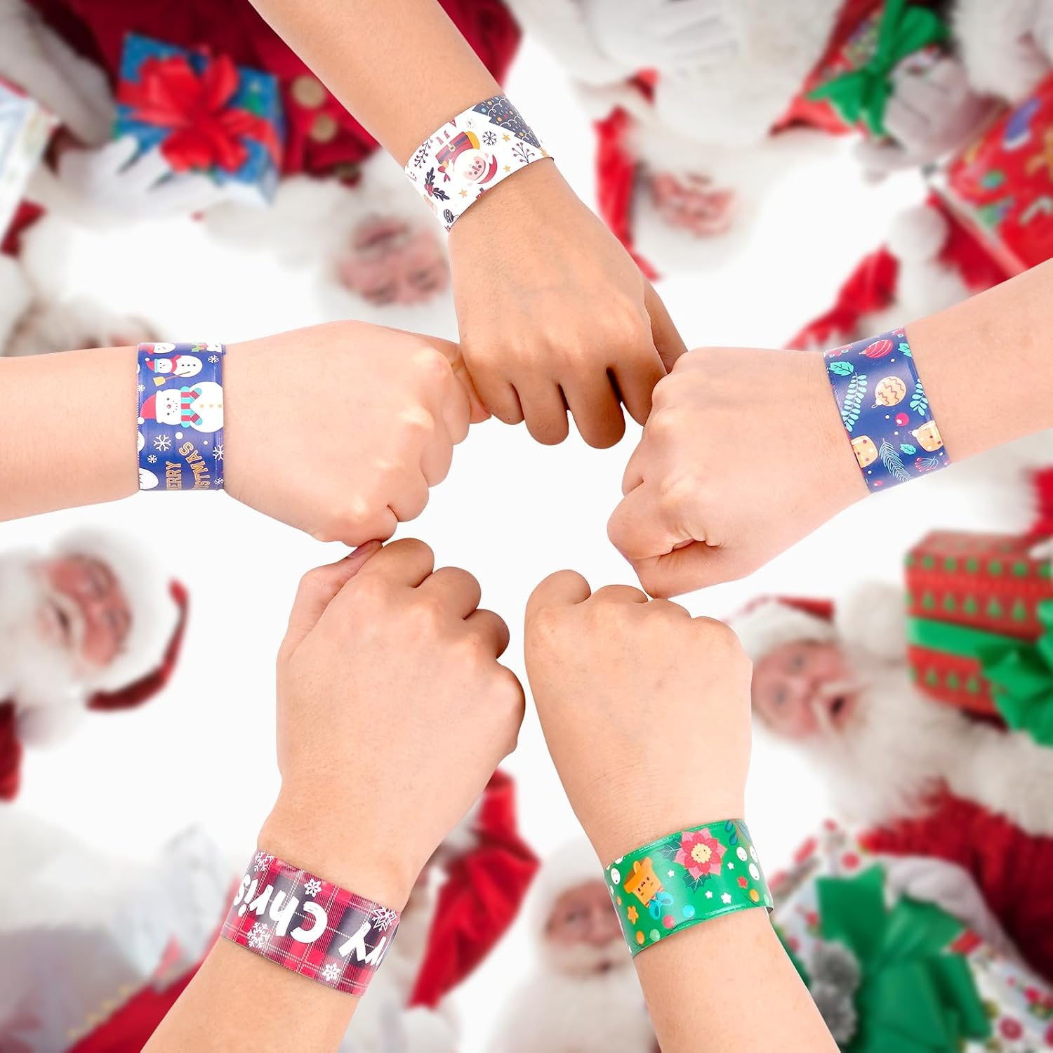 12Pcs Christmas Slap Bracelets, Xmas Slap for Christmas Party Decoration, Assorted Theme Pattern for Party
