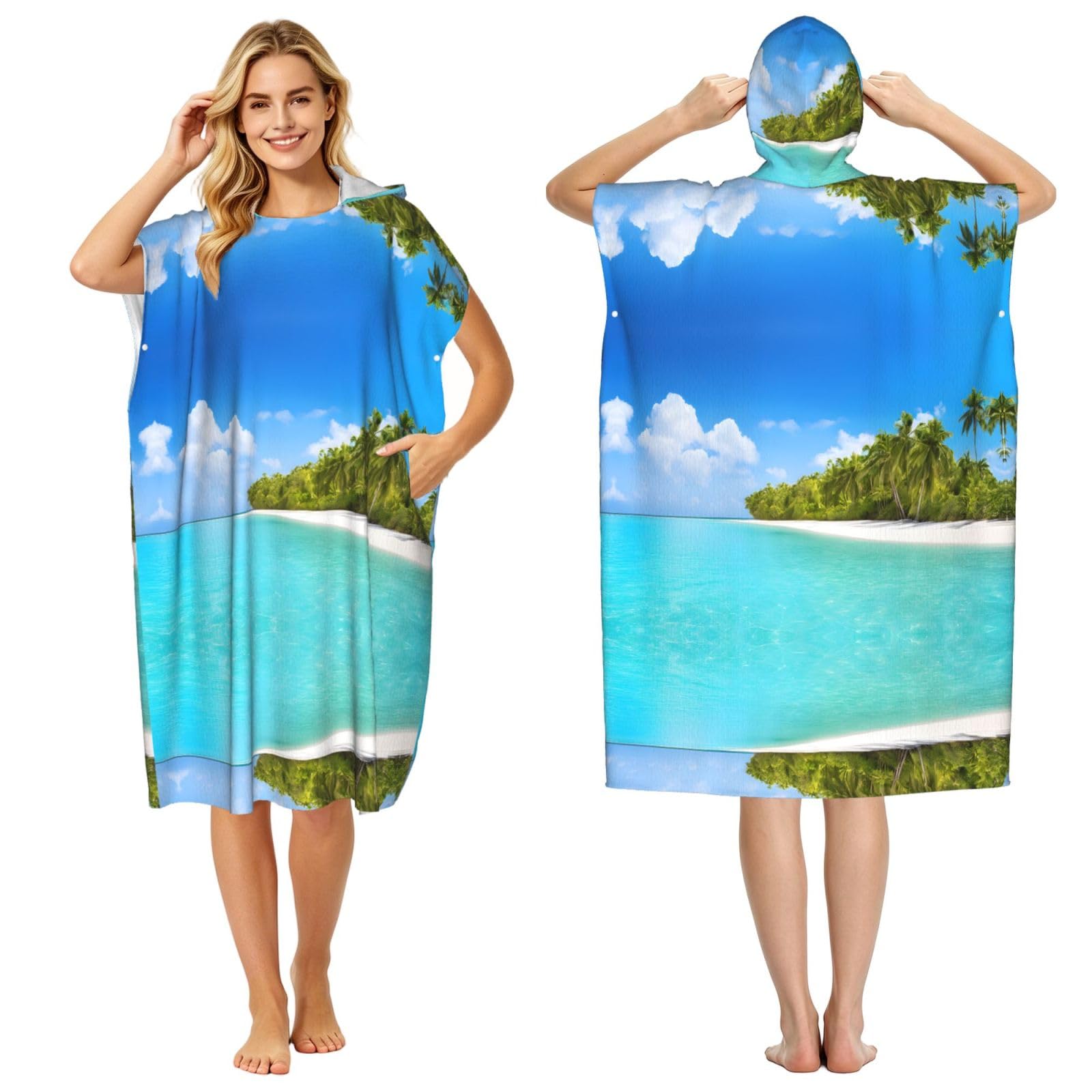 Serviette de bain légère style poncho avec capuche pour se changer discrètement à la plage