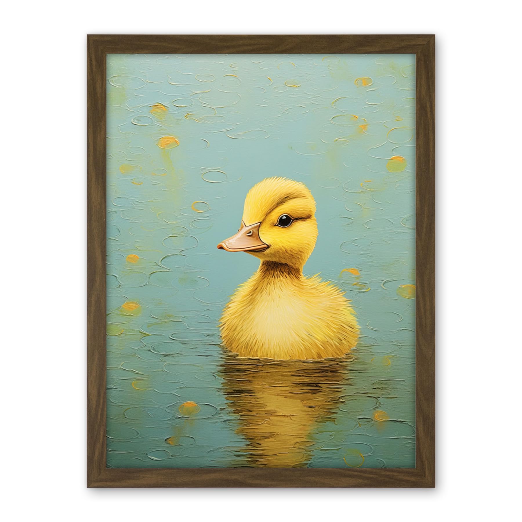 Artery8 Duckling on the Water Oil Painting Yellow and Duck Egg Blue Baby Artwork Framed Wall Art Print 18X24 Inch